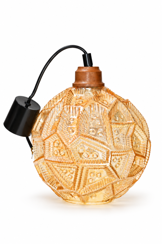 Lampa wisząca z miodowym kloszem, lata 70